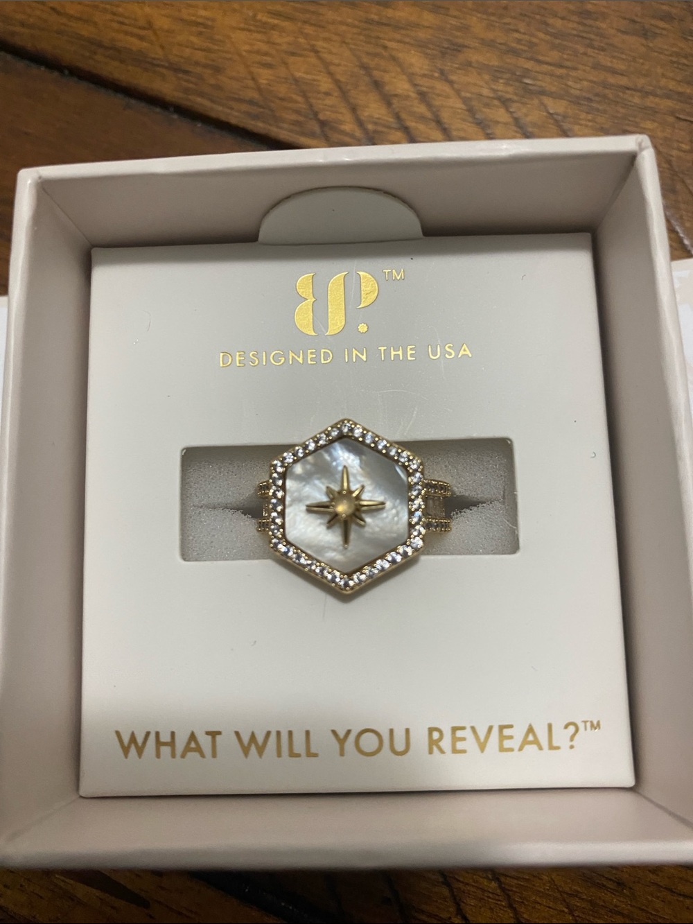 Bomb Party Halo Ring - Genuine Moonstone & Mother of Pearl - Gold - 7